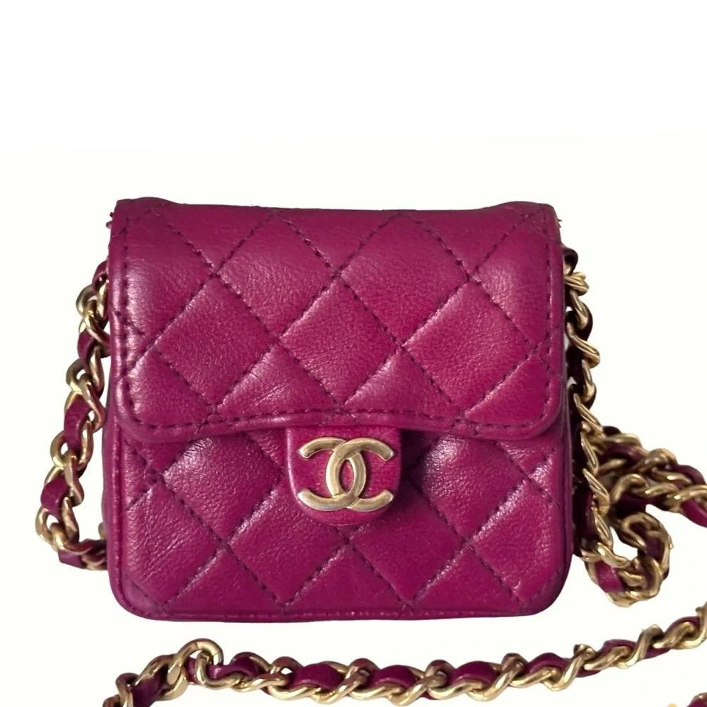 CHANEL Vintage Micro Pink Quilted Lambskin Half Flap Bag RARE - Picture 3 of 14